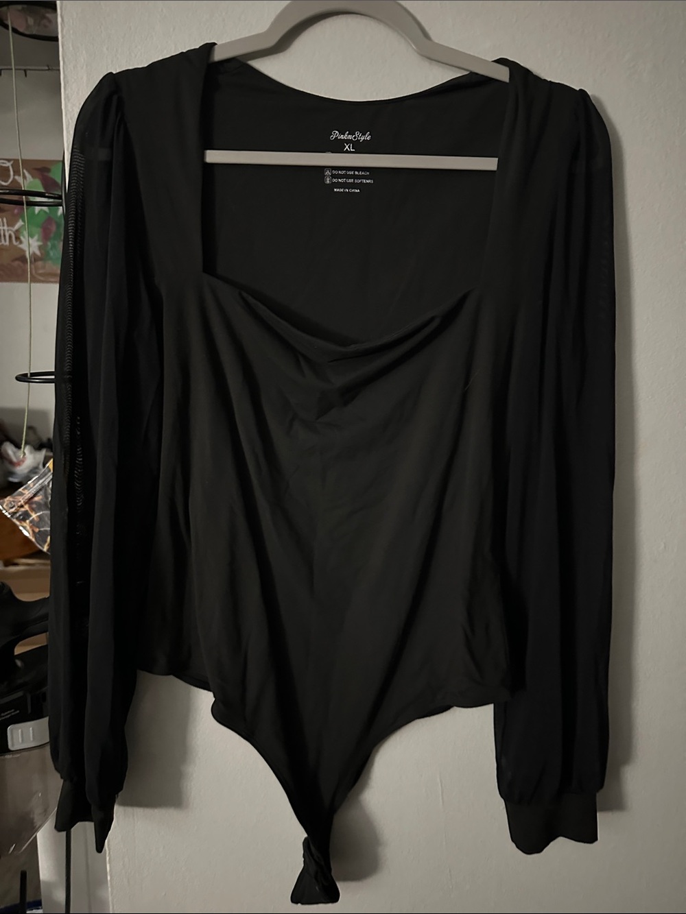 Amazon Black Cowl-Neck Long Sleeve Bodysuit